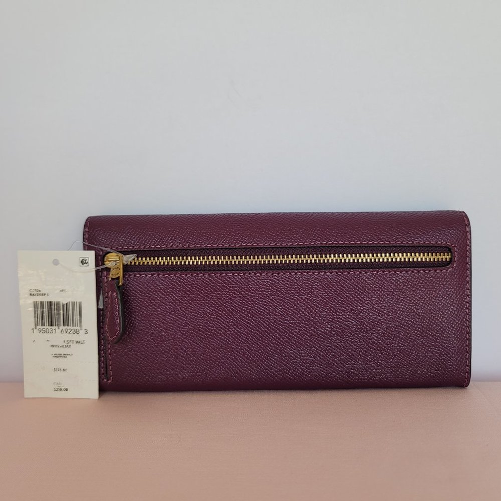 COACH Wyn Envelope Crossgrain Leather Large Wallet –Deep Berry⭐ - Picture 7 of 16